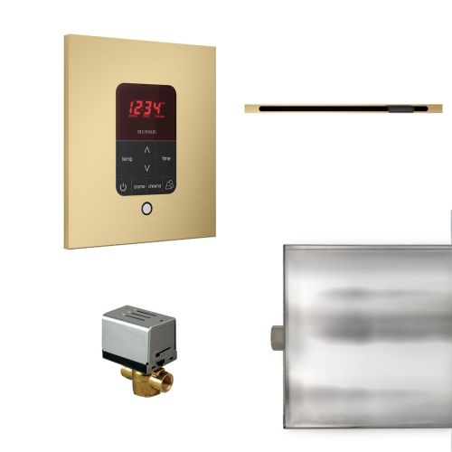Mr Steam Square Basic Butler Package with Linear SteamHead in Satin Brass